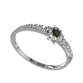 BG vltavínový prsten 886D Bílé zlato - 585 Vltavín a diamant