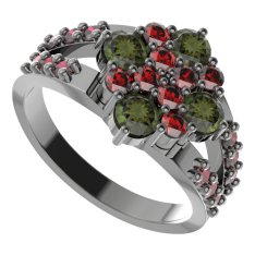 BG prstýnek 317 Stříbro 925 - ruthenium (30-90dní) Vltavín a granát