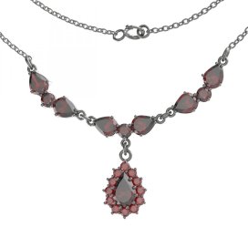 BG náhrdelník vsazeny kameny : vltavín a granát  254/186 Stříbro 925 - ruthenium (30-90dní) Granát