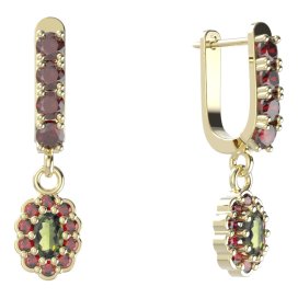 BG  náušnice 455-96 oválné Žluté zlato - 585 Vltavín a granát