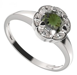 BG prsten kulatý 994-I Stříbro 925 - rhodium Vltavín a  kubický zirkon