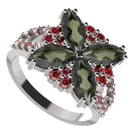 BG prsten solitérní 408-Y Bílé zlato - 585 Vltavín a granát