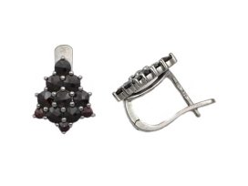 Stříbrné náušnice s přírodním granátem, ruthenium, anglické zapínání – 050