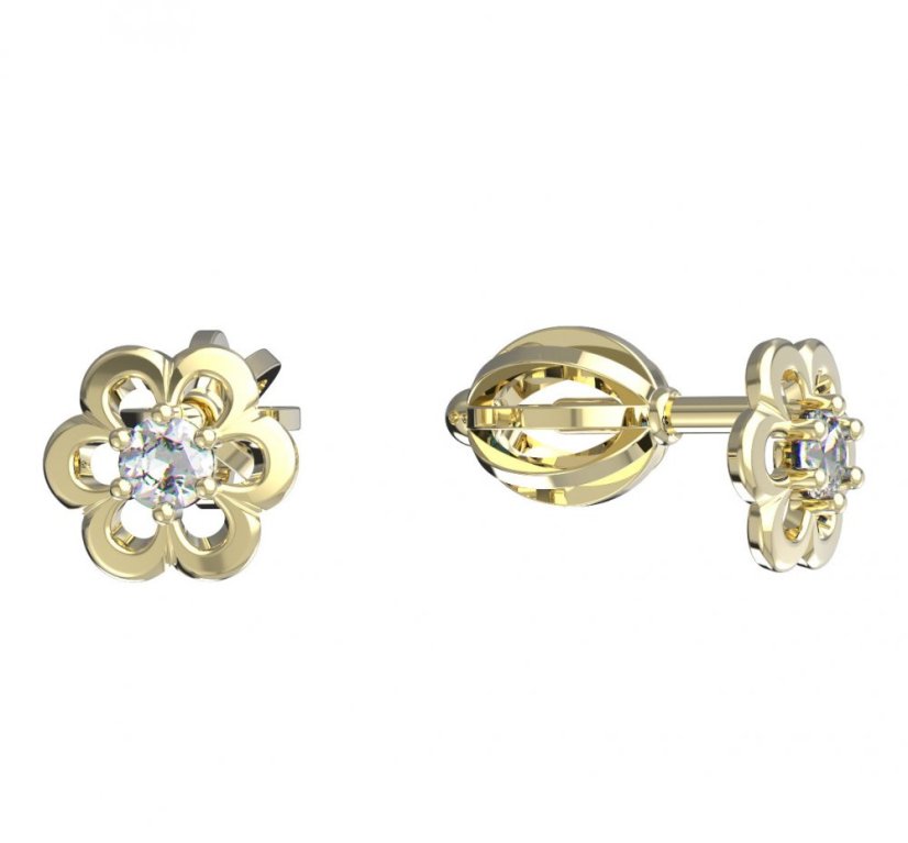 BeKid dětské náušnice šestilístek 842 Žluté zlato - 585 Bílý kubický zirkon