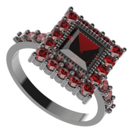 BG prsten 099-Z čtvercového tvaru Stříbro 925 - ruthenium (30-90dní) Granát