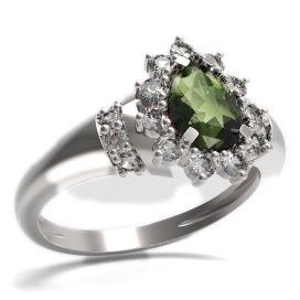 BG prsten kapkovitý kámen 509-K Stříbro 925 - rhodium Vltavín a  kubický zirkon