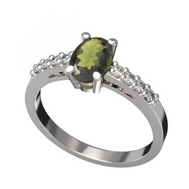 BG prsten český přírodní granát  711 Stříbro 925 - rhodium Vltavín a  kubický zirkon