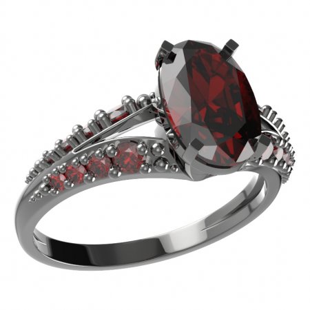 BG prsten s oválným kamenem 492-G - Kov: Stříbro 925 - rhodium, Kámen: Vltavín a granát