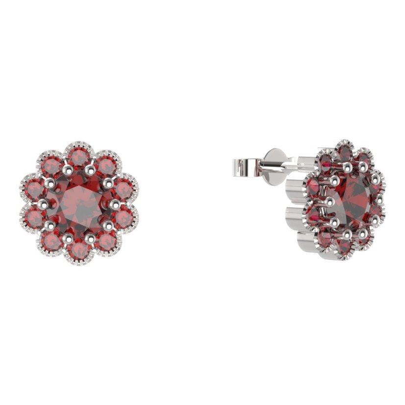 BG náušnice kulaté -  149 Stříbro 925 - rhodium Granát