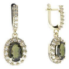 BG  náušnice 728 Stříbro 925 - pozlacené Vltavín a  kubický zirkon