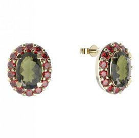 BG  náušnice 728 Stříbro 925 - pozlacené Vltavín a granát