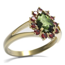 BG prsten kapkovitý kámen 509-V Žluté zlato - 585 Vltavín a granát