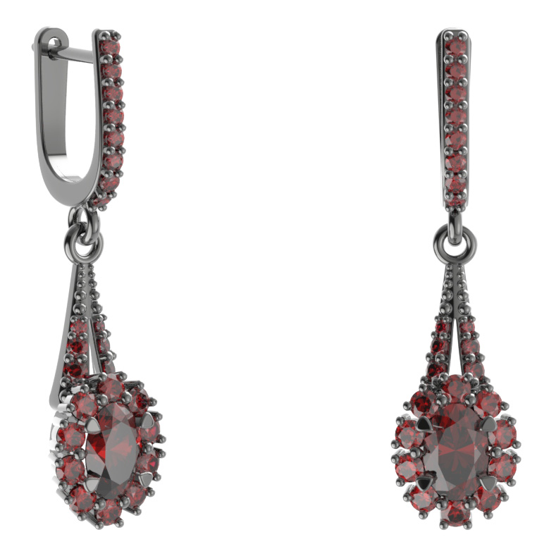 Stříbrné náušnice s českým granátem, ruthenium, anglické zapínání – 498-G91