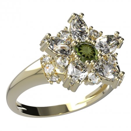 BG prsten ve tvaru hvězdy 521-K - Kov: Stříbro 925 - rhodium, Kámen: Vltavín a granát
