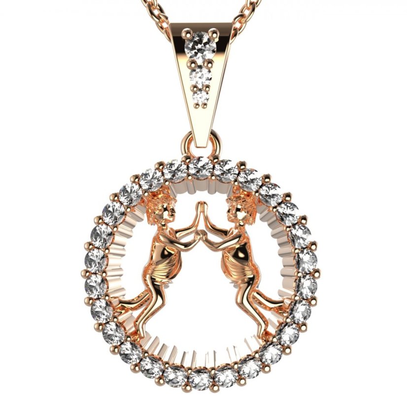 Zlatý přívěsek znamení Blíženci s lab-grown diamantem, růžové zlato 585 – 045 (Zd14045F2)