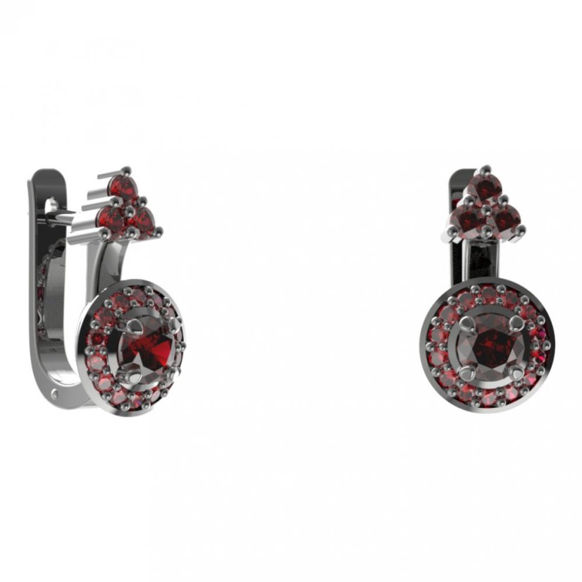 Stříbrné náušnice s českým granátem, ruthenium, anglické zapínání – 541-87