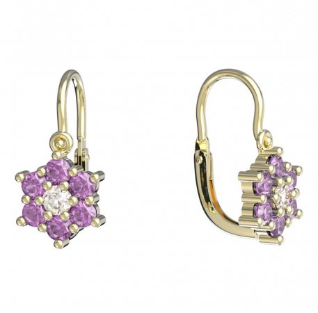 BeKid, Gold kids earrings -109 - Switching on: Brizura 0-3 roky, Metal: Yellow gold 585, Stone: Pink cubic zircon