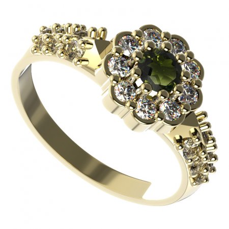 BG prsten 453-X kulatého tvaru - Kov: Stříbro 925 - rhodium, Kámen: Vltavín a granát
