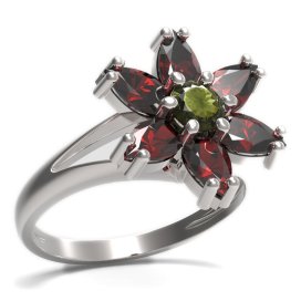 BG prsten ve tvaru hvězdy 520-V Stříbro 925 - pozlacené Granát