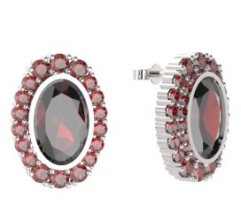 BG náušnice ovál - 523 Stříbro 925 - rhodium Granát
