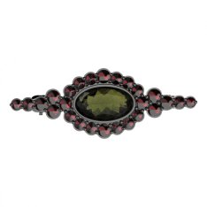 BG brož 355 Stříbro 925 - ruthenium (30-90dní) Vltavín a granát