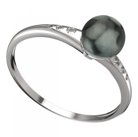 BG zlatý prstýnek s perlou 561 K Bílé zlato - 585 Kubický zirkon a tahiti perla
