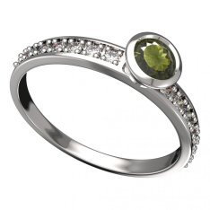 BG vltavínový prsten 555E Bílé zlato - 585 Vltavín a diamant