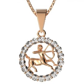 Zlatý přívěsek znamení Střelec s lab-grown diamantem, růžové zlato 585 – 044 (Zd14044L0)