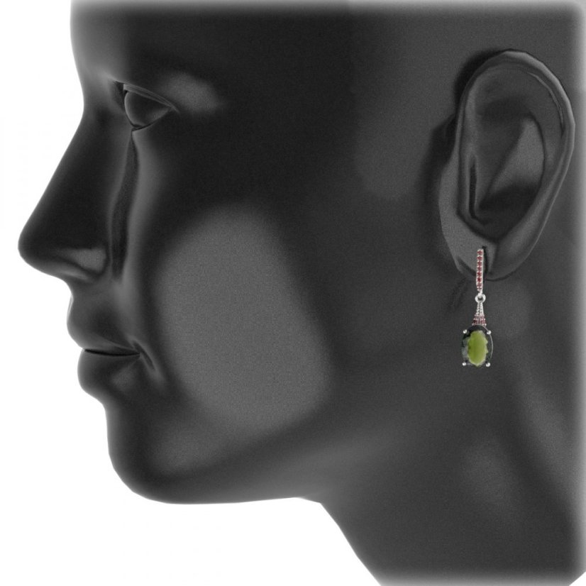 BG náušnice s centrálním oválným kamenem 480-B94 Stříbro 925 - rhodium Granát