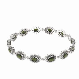BG náramek přírodní broušený granát   433 Stříbro 925 - rhodium Vltavín a  kubický zirkon