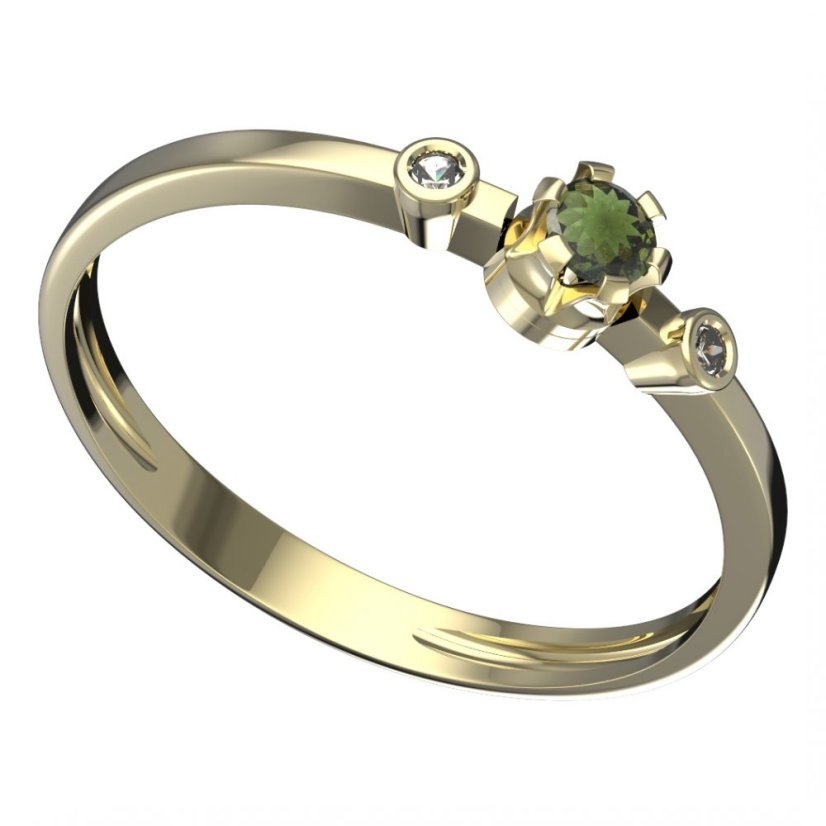 BG vltavínový prsten 553L Žluté zlato - 585 Vltavín a diamant