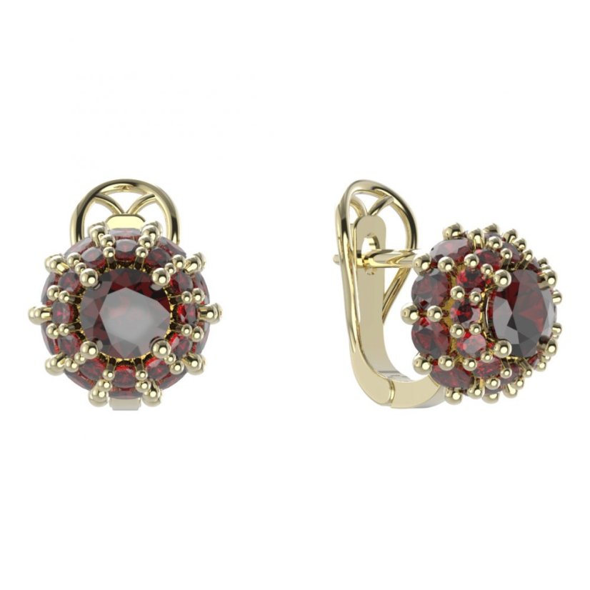 BG  náušnice 751-R7 kulaté Žluté zlato - 585 Granát
