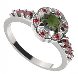 BG prsten 994-Z kulatého tvaru Stříbro 925 - rhodium Vltavín a granát