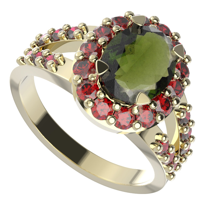 BG prstýnek 728 Stříbro 925 - pozlacené Vltavín a granát