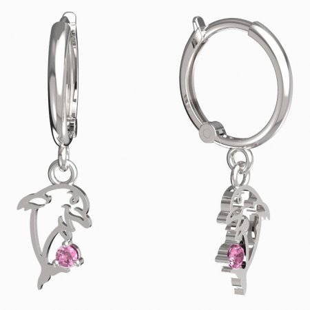 BeKid, Gold kids earrings -1183 - Switching on: Circles 12 mm, Metal: White gold 585, Stone: Pink cubic zircon