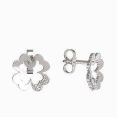 BG zlaté náušnice čtyřlístek 1171 Bílé zlato - 585 Bílý kubický zirkon