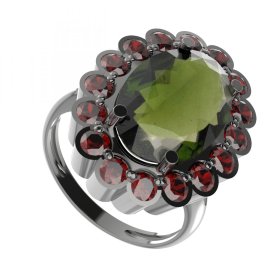 BG prsten oválný 705-V Stříbro 925 - ruthenium (30-90dní) Vltavín a granát