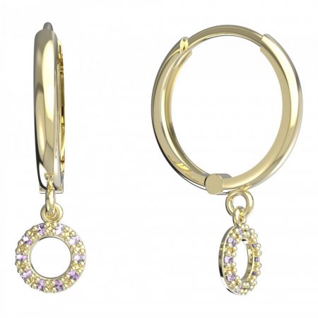 BeKid, Gold kids earrings -836 - Switching on: Circles 15 mm, Metal: Yellow gold 585, Stone: Pink cubic zircon