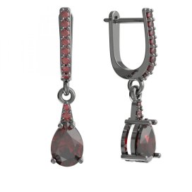 BG náušnice s kapkovitým kamenem 623 Stříbro 925 - ruthenium (30-90dní) Granát