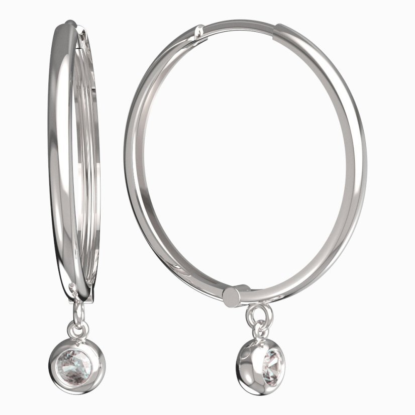 Zlaté náušnice se zirkonem, bílé zlato 585, kruhy 24 mm – 102