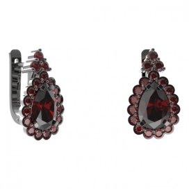 BG náušnice s centrálním kapkovitým kamenem 519-87 Stříbro 925 - ruthenium (30-90dní) Granát