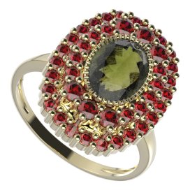 BG prsten oválný 251-I Stříbro 925 - pozlacené Vltavín a granát