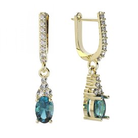 BG zlaté oválné náušnice 984 Žluté zlato - 585 Světle modrý kubický zirkon