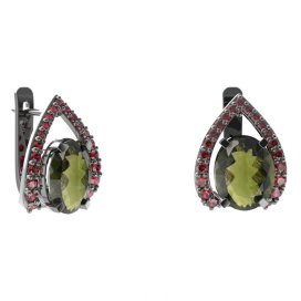 BG náušnice s centrálním oválným kamenem 493-90 Stříbro 925 - ruthenium (30-90dní) Vltavín a granát