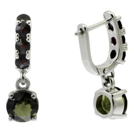 BG náušnice český přírodní granát  727 Stříbro 925 - rhodium Vltavín a granát