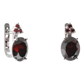 BG náušnice s centrálním oválným kamenem 479-87 Stříbro 925 - rhodium Granát