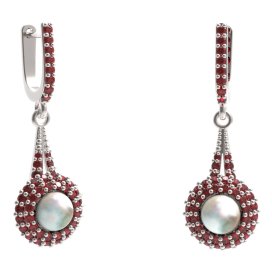 BG náušnice s přírodní perlou 540-G91 Stříbro 925 - rhodium Granát a perla