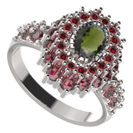 BG prsten 243-X oválného tvaru Stříbro 925 - rhodium Vltavín a granát