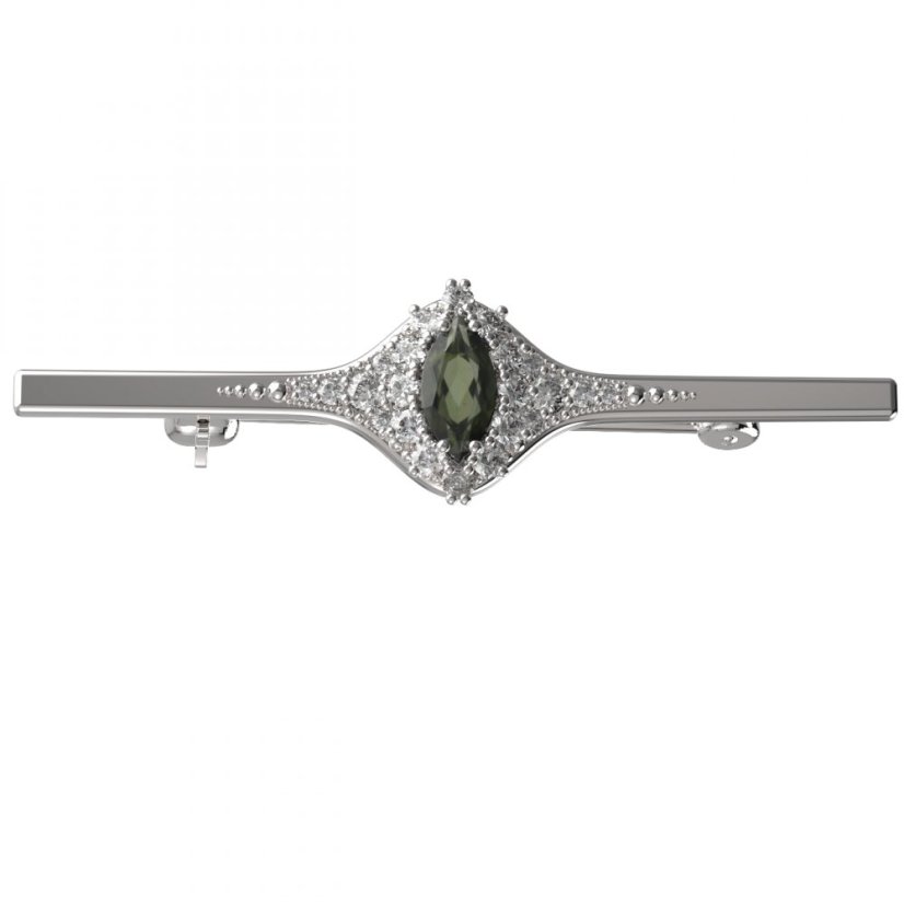 BG brož 504K Stříbro 925 - rhodium Vltavín a  kubický zirkon