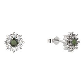 BG náušnice kulaté - 320 Stříbro 925 - rhodium Vltavín a kubický zirkon